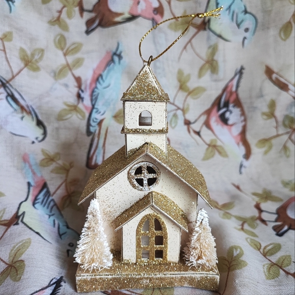 Cardboard Reproduction Gold Glitter Glittery Christmas Church Ornament Paper